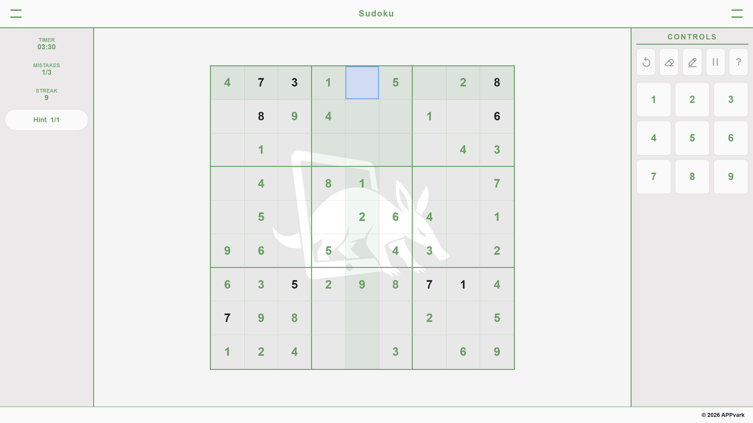 Sudoku gameplay screenshot