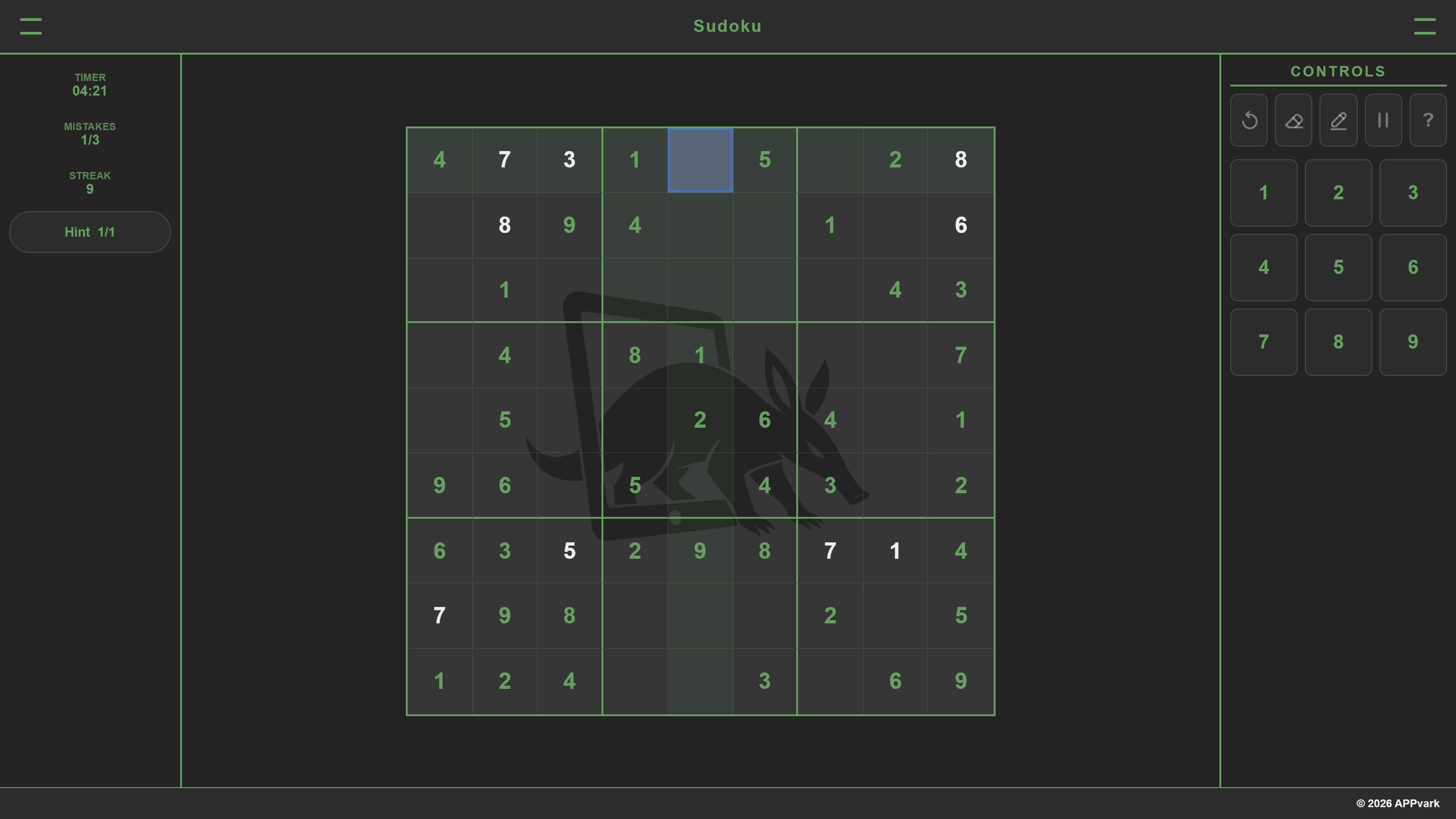 Sudoku gameplay screenshot