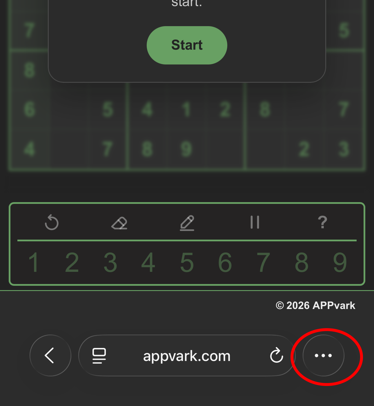 Safari bottom menu button highlighted
