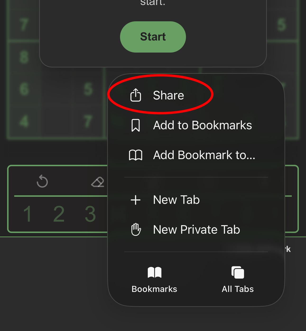 Safari share option highlighted