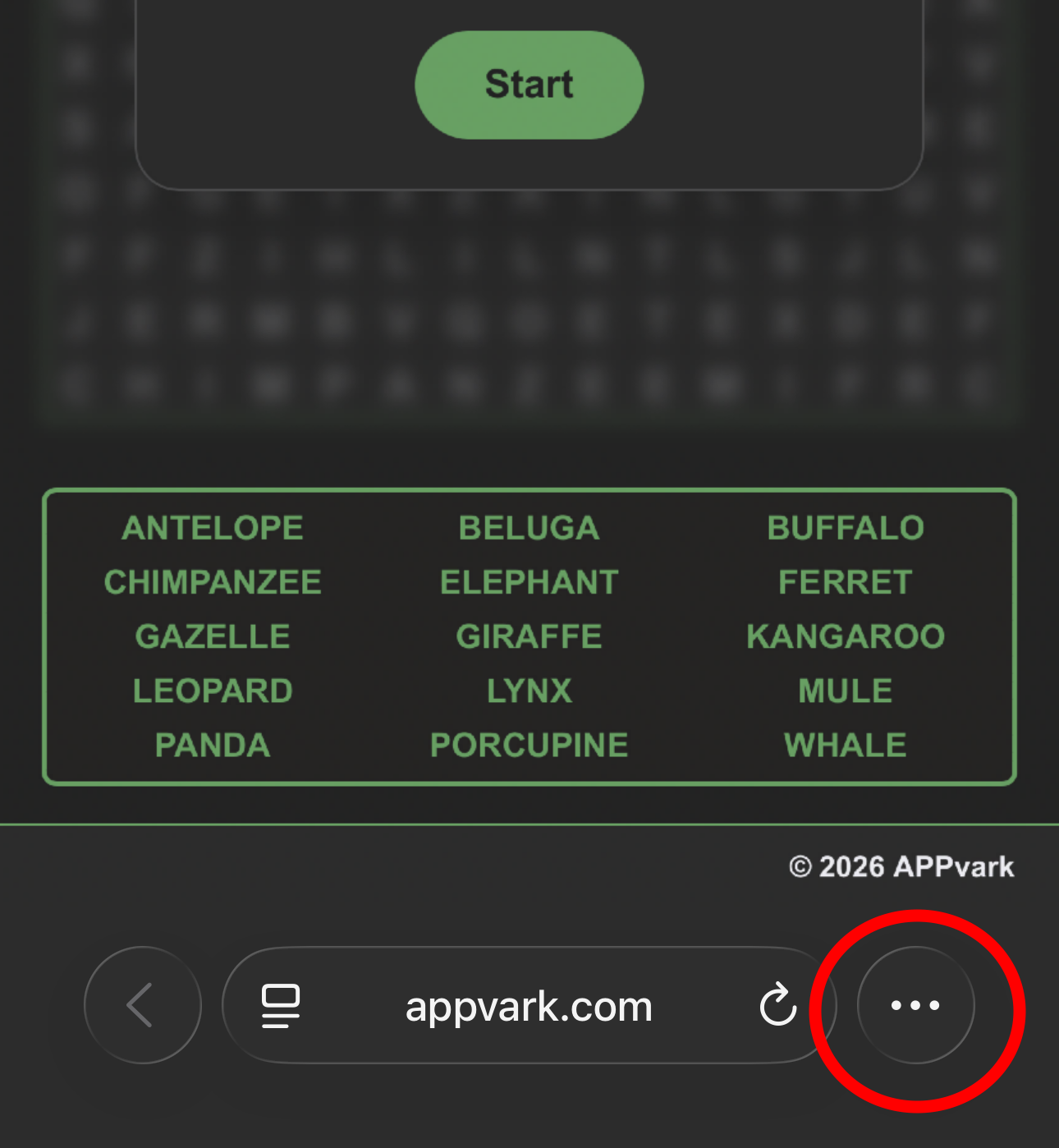 Safari bottom menu button highlighted
